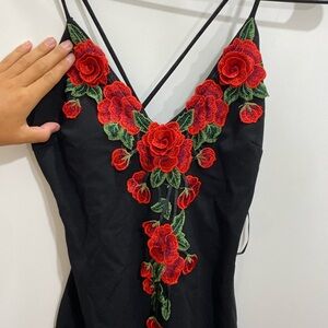 rose detail mini bodycon dress cross back